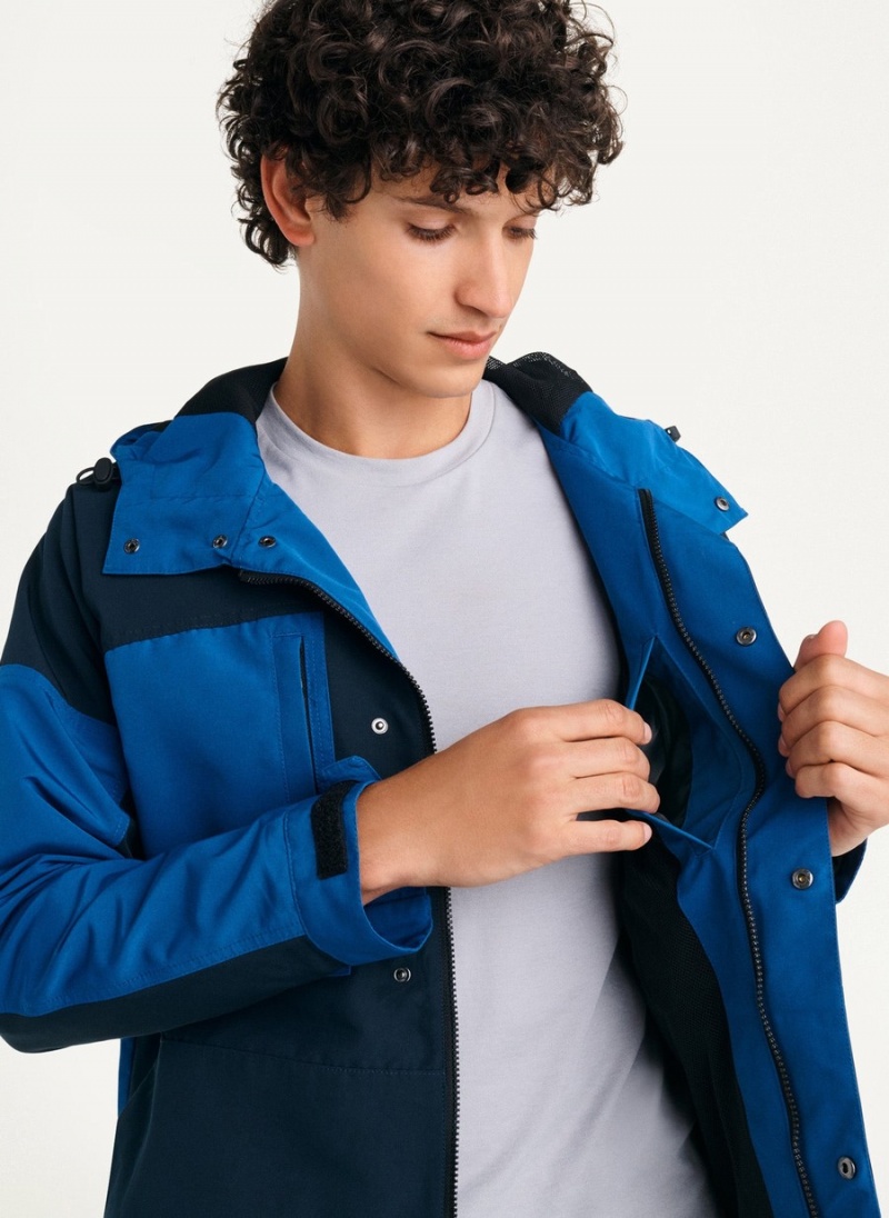 Men's Dkny Nylon Colorblock Four-Pocket Hooded Jackets Navy | Y9499572