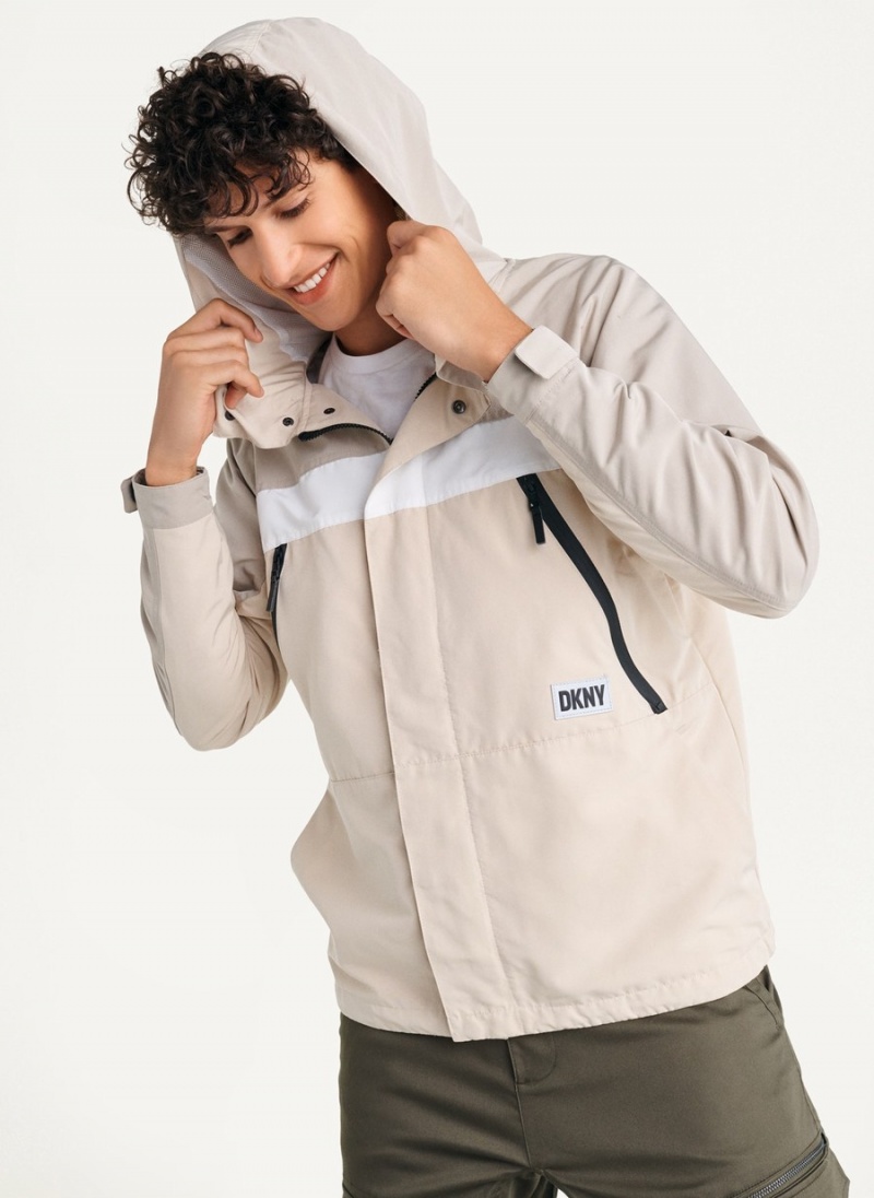Men's Dkny Nylon Zip Front Hooded Jackets Grey | N0870174