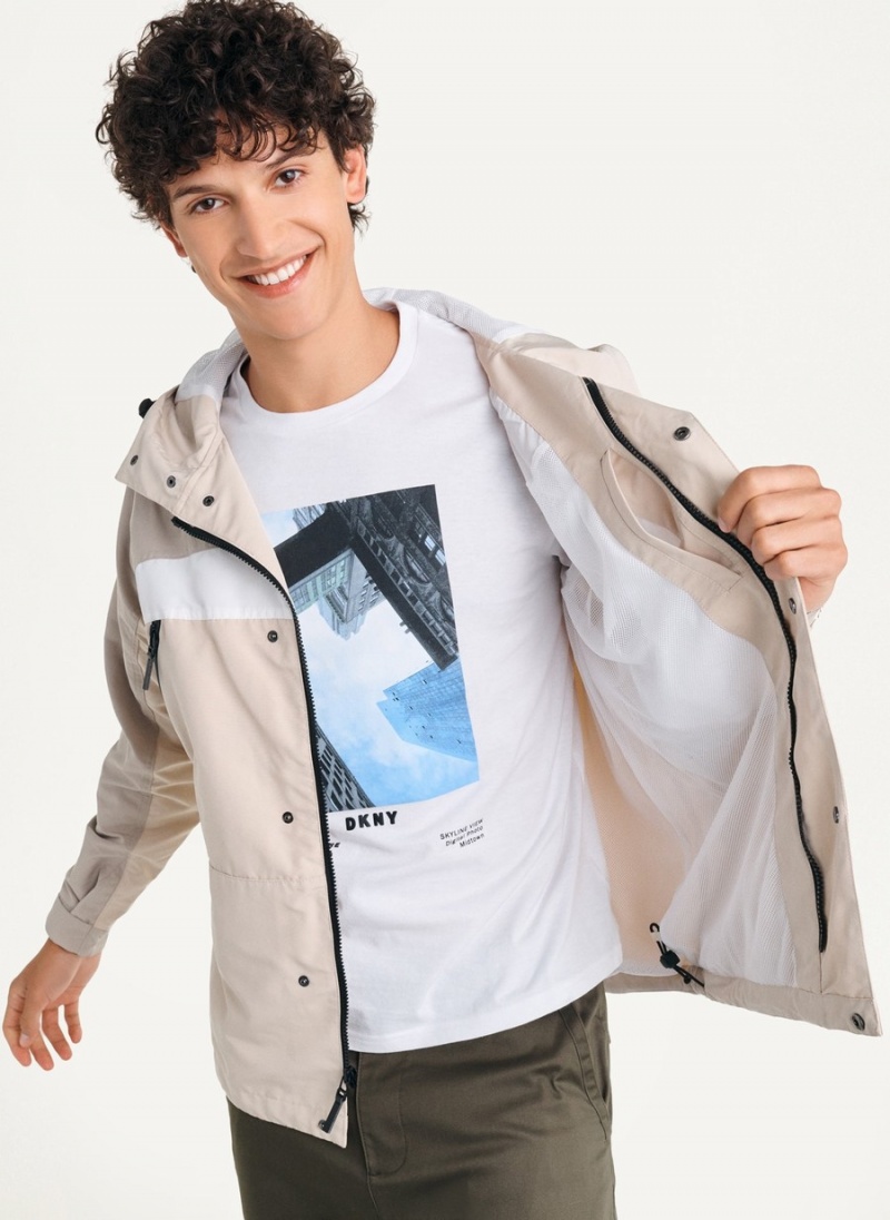 Men's Dkny Nylon Zip Front Hooded Jackets Grey | N0870174