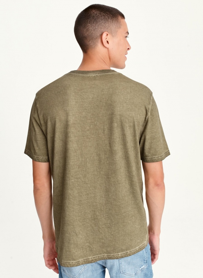 Men's Dkny OUTLINE LOGO SKULL MINERAL WASH T Shirts Olive | W5162757