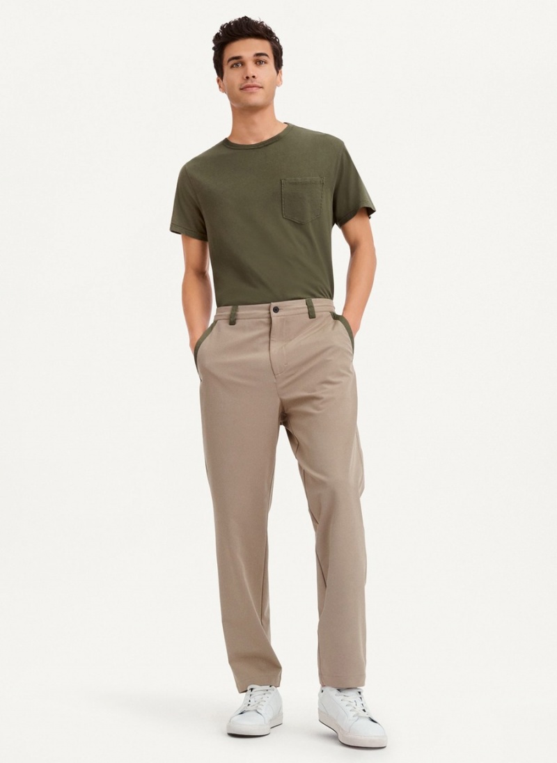 Men's Dkny Olive Trim Elastic Waist Pants Beige | W8646171
