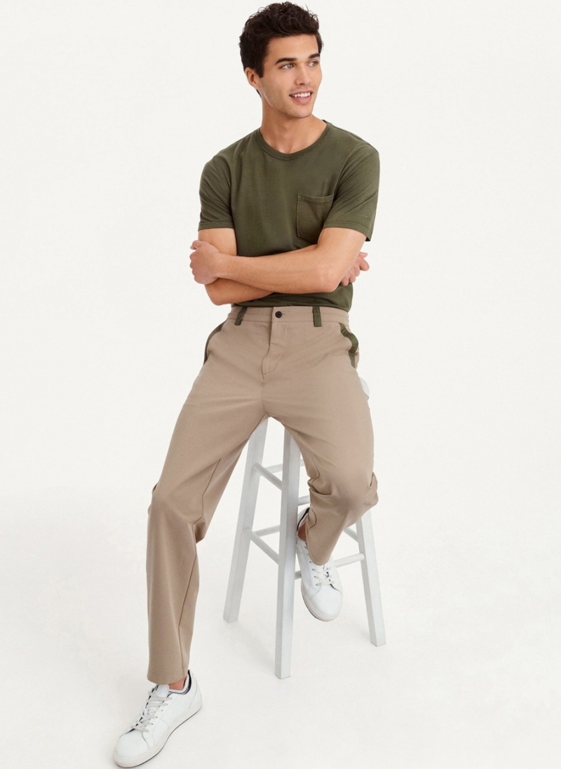 Men's Dkny Olive Trim Elastic Waist Pants Beige | W8646171