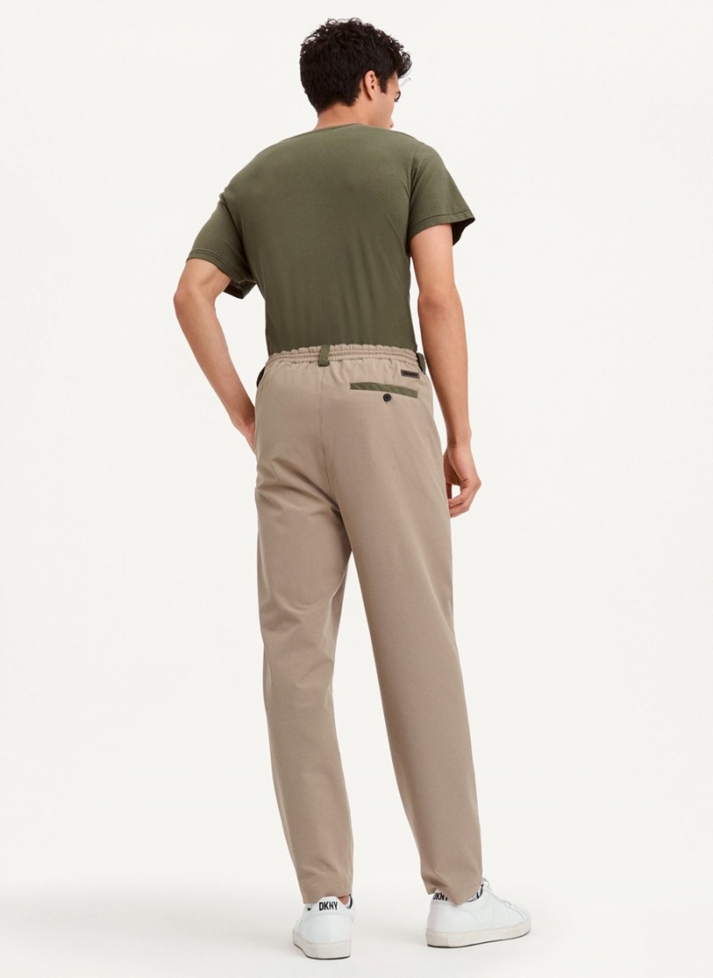 Men's Dkny Olive Trim Elastic Waist Pants Beige | W8646171