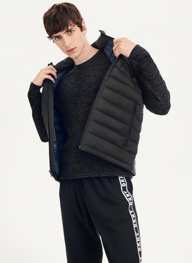 Men's Dkny Packable Quilted Vest Black | U3868499