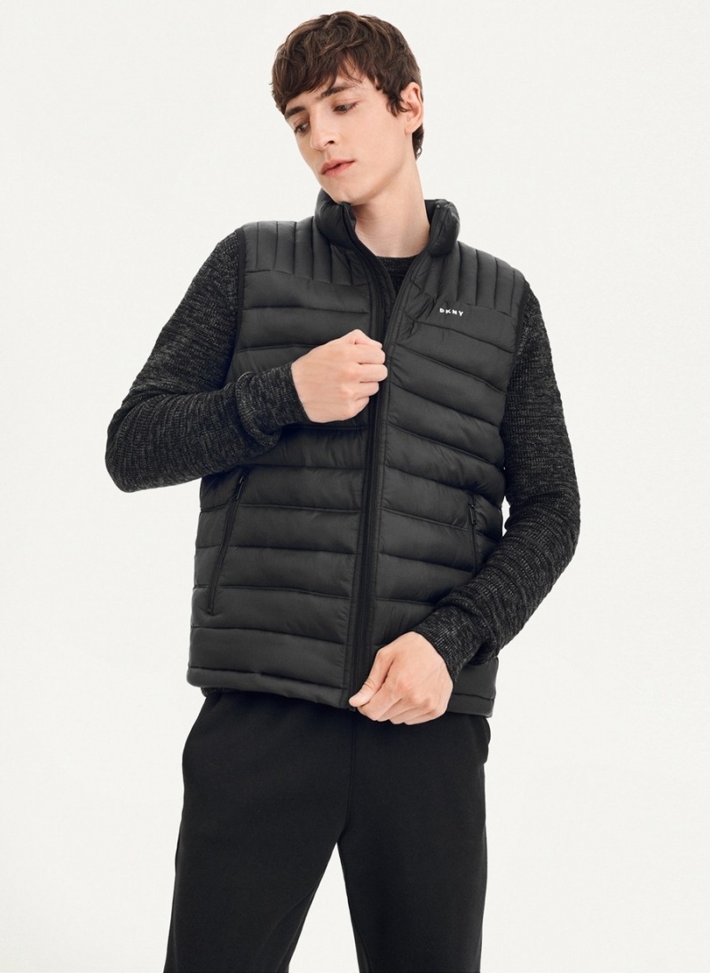 Men\'s Dkny Packable Quilted Vest Black | U3868499