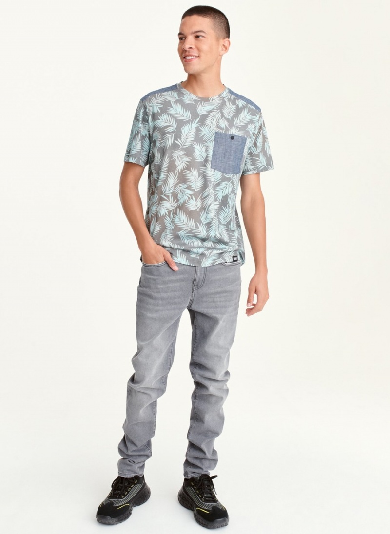 Men's Dkny Palm Print Crew T Shirts Grey | C1491983