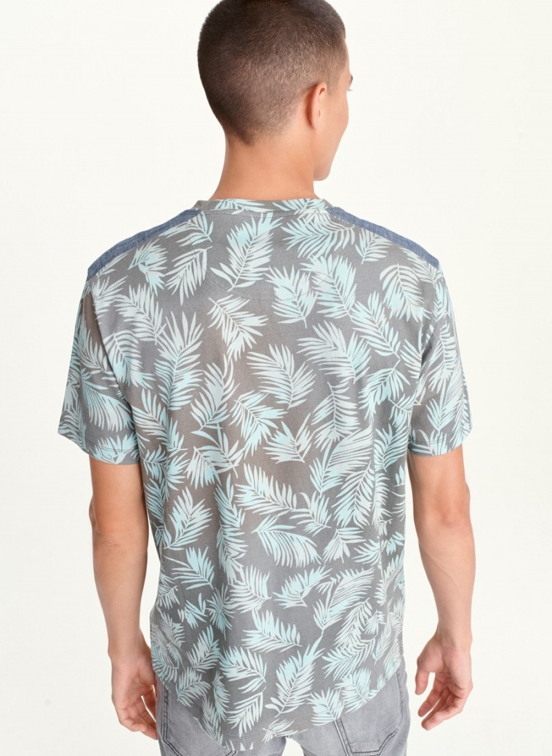 Men's Dkny Palm Print Crew T Shirts Grey | C1491983