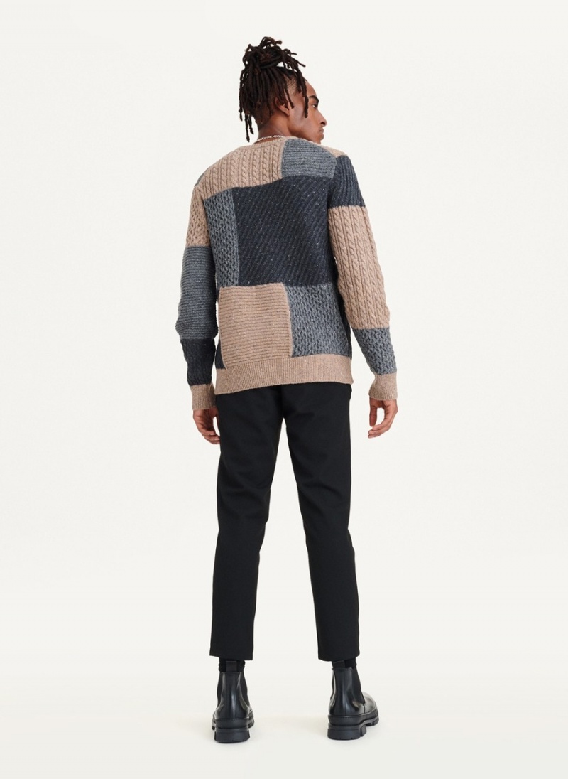 Men's Dkny Patchwork Donegal Sweaters Grey | F0048433
