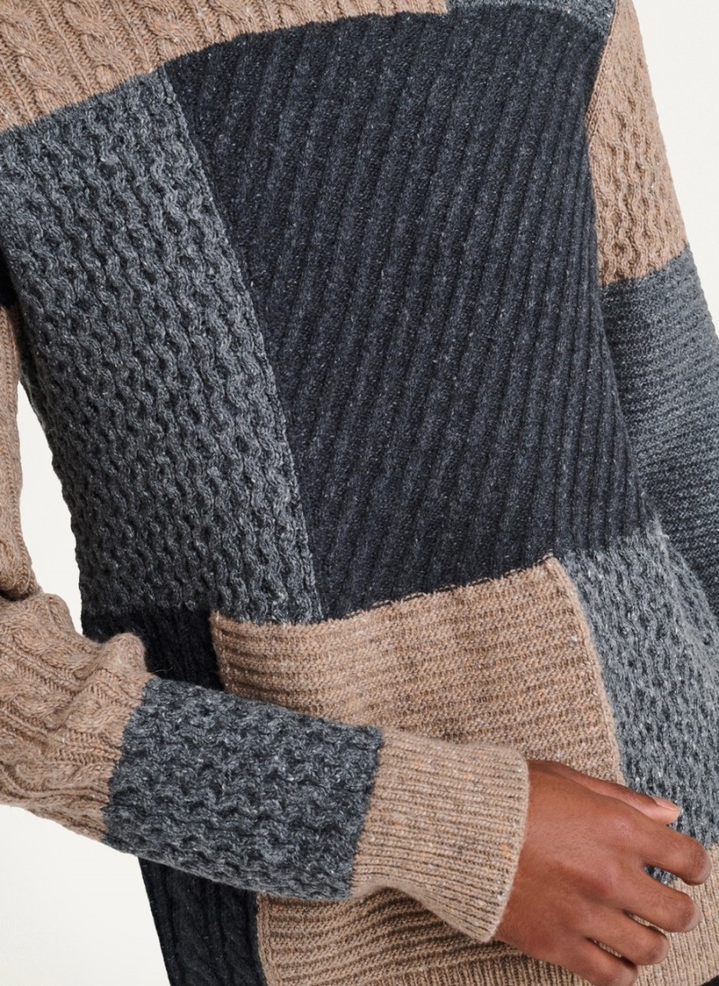Men's Dkny Patchwork Donegal Sweaters Grey | F0048433
