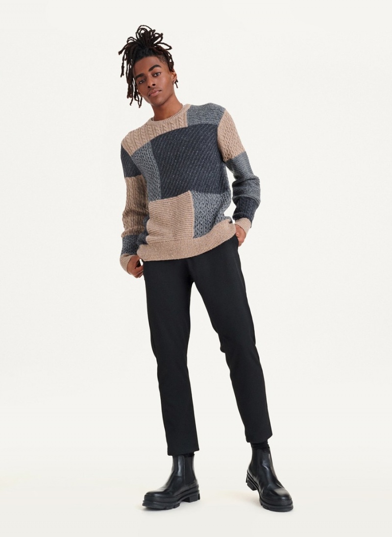 Men's Dkny Patchwork Donegal Sweaters Grey | F0048433