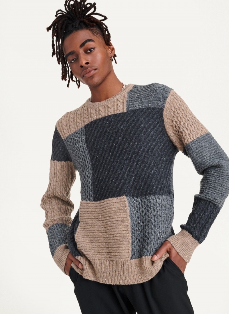 Men's Dkny Patchwork Donegal Sweaters Grey | F0048433