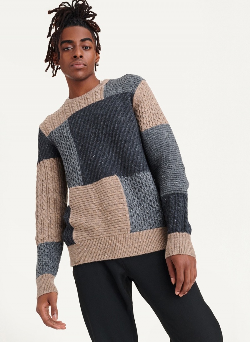 Men\'s Dkny Patchwork Donegal Sweaters Grey | F0048433