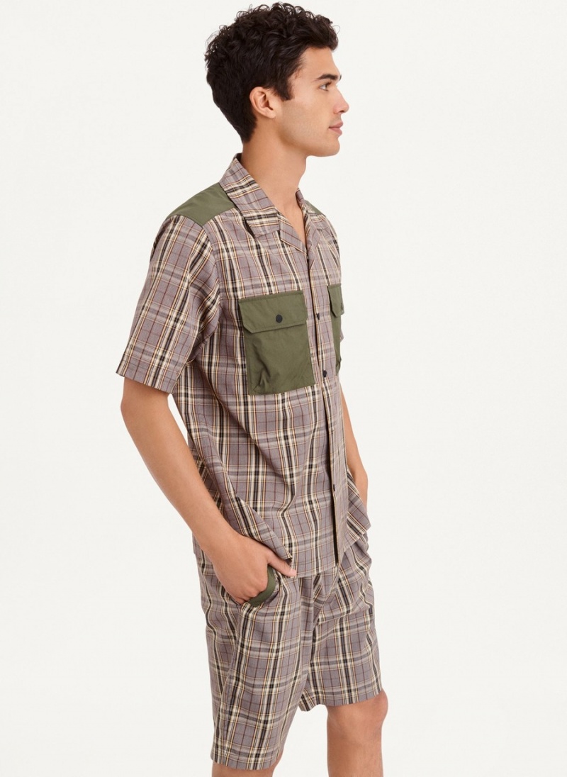 Men's Dkny Plaid/Solid Mixed Short Sleeve Knit Shirts Olive | G7367327