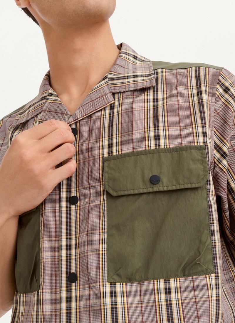 Men's Dkny Plaid/Solid Mixed Short Sleeve Knit Shirts Olive | G7367327
