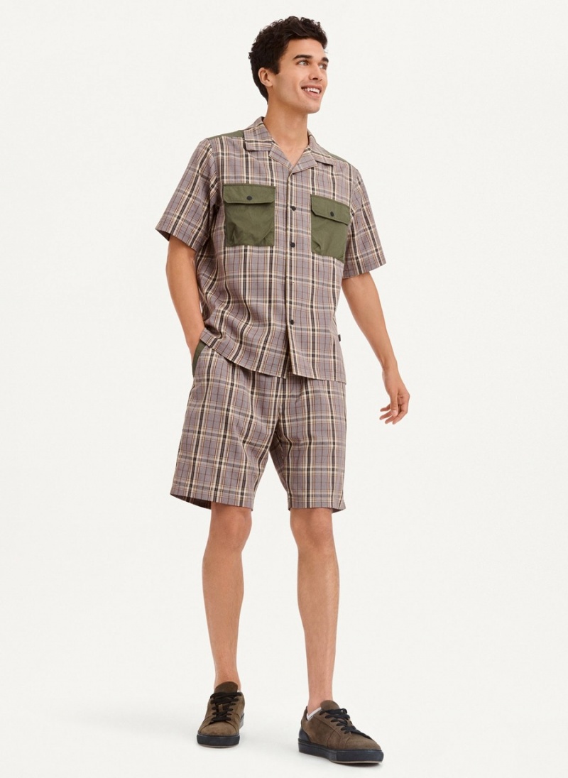 Men's Dkny Plaid/Solid Mixed Short Sleeve Knit Shirts Olive | G7367327
