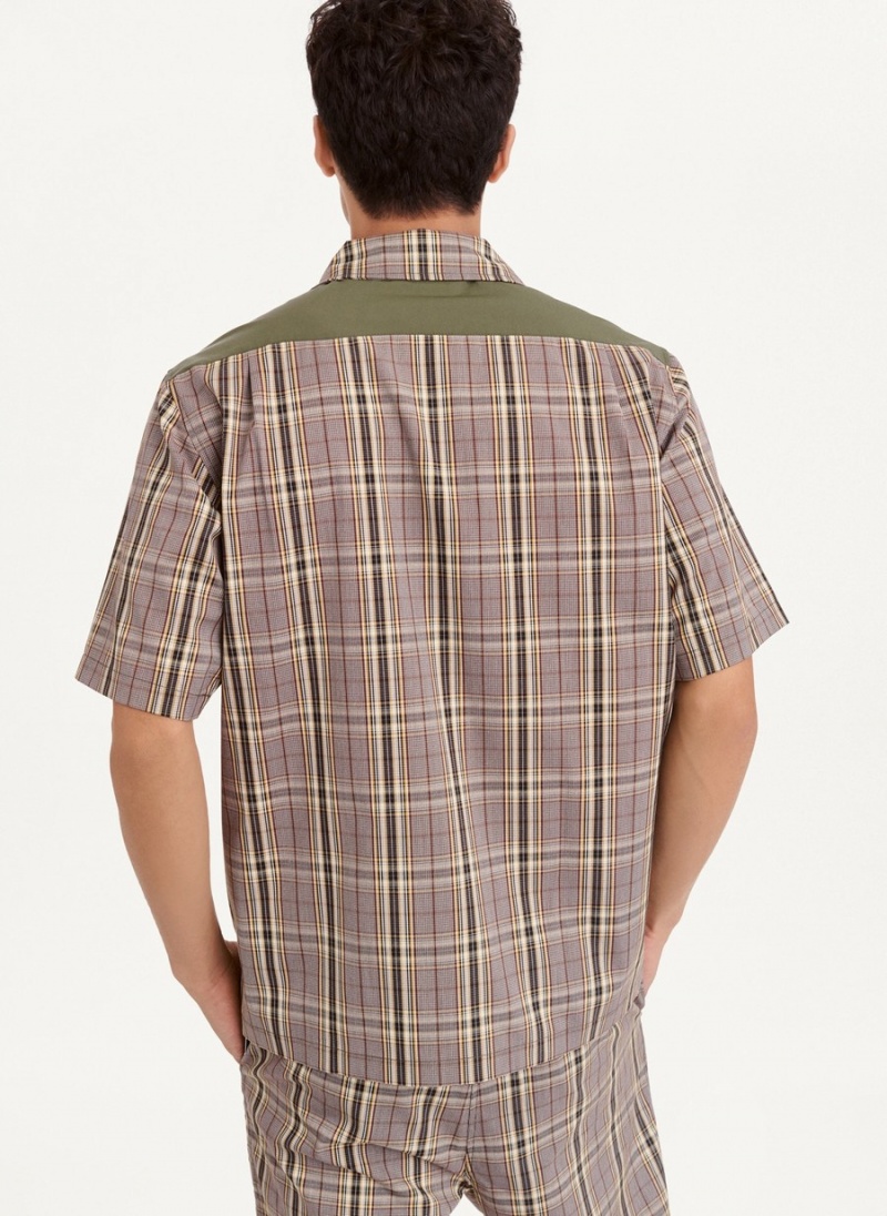 Men's Dkny Plaid/Solid Mixed Short Sleeve Knit Shirts Olive | G7367327
