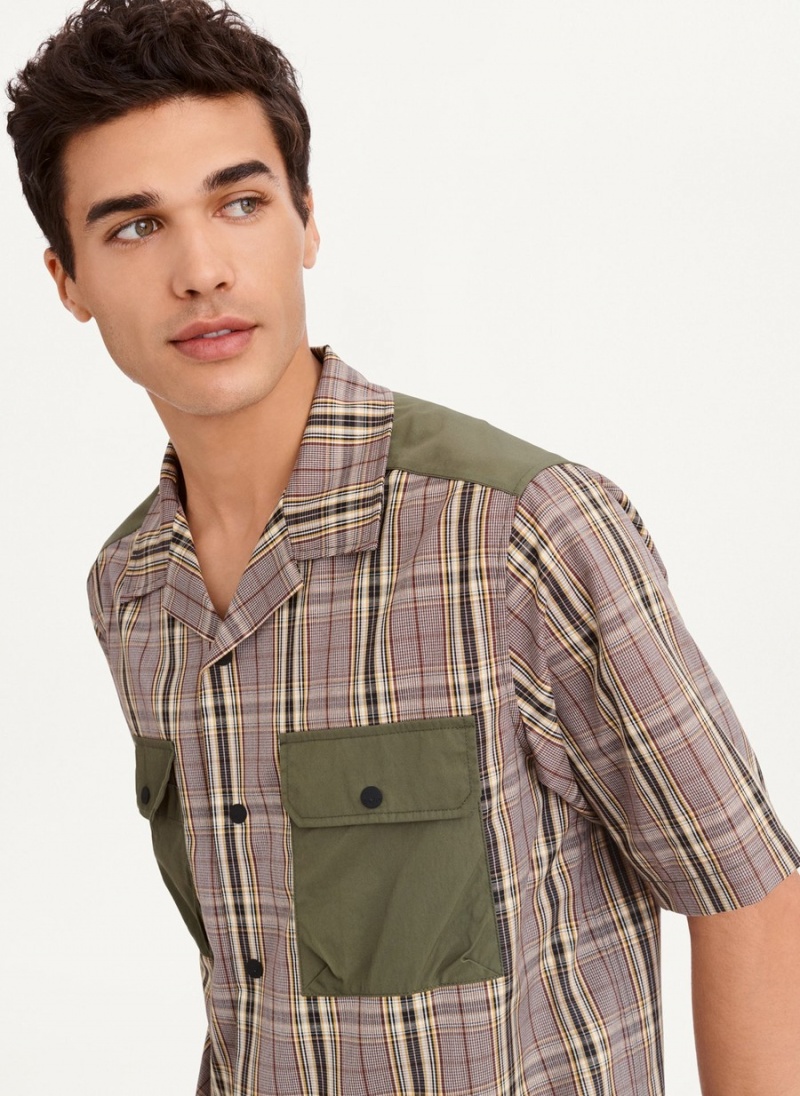Men's Dkny Plaid/Solid Mixed Short Sleeve Knit Shirts Olive | G7367327