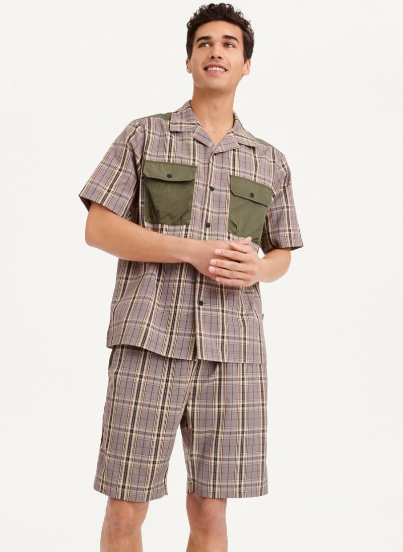 Men\'s Dkny Plaid/Solid Mixed Short Sleeve Knit Shirts Olive | G7367327