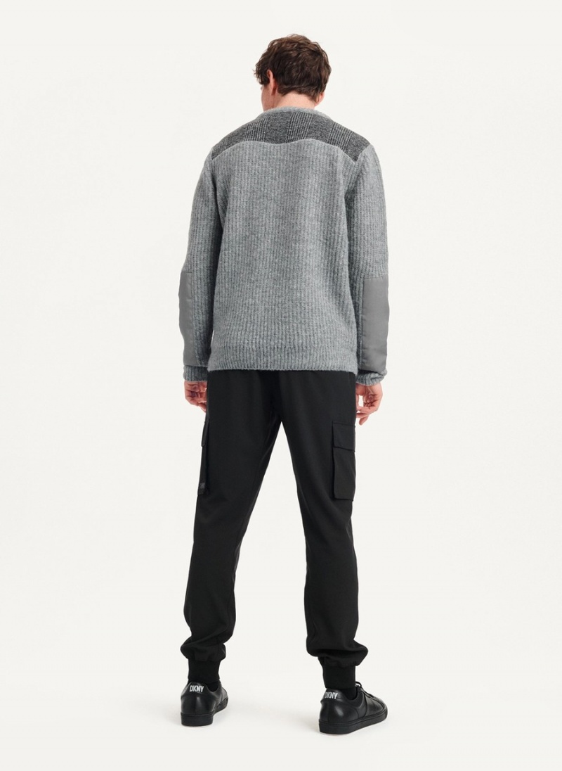 Men's Dkny Plaid Panel Rib Sweaters Grey | U4175727