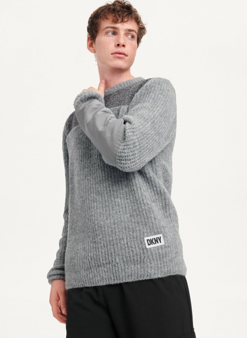 Men's Dkny Plaid Panel Rib Sweaters Grey | U4175727