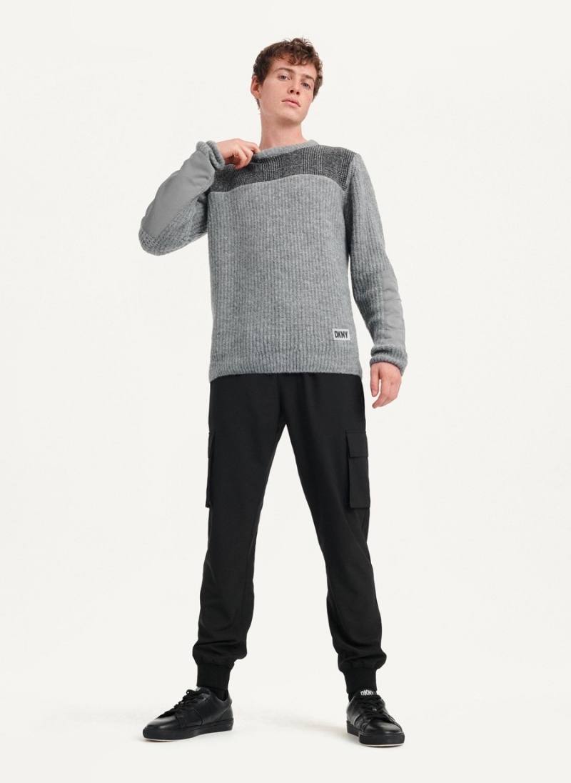 Men's Dkny Plaid Panel Rib Sweaters Grey | U4175727