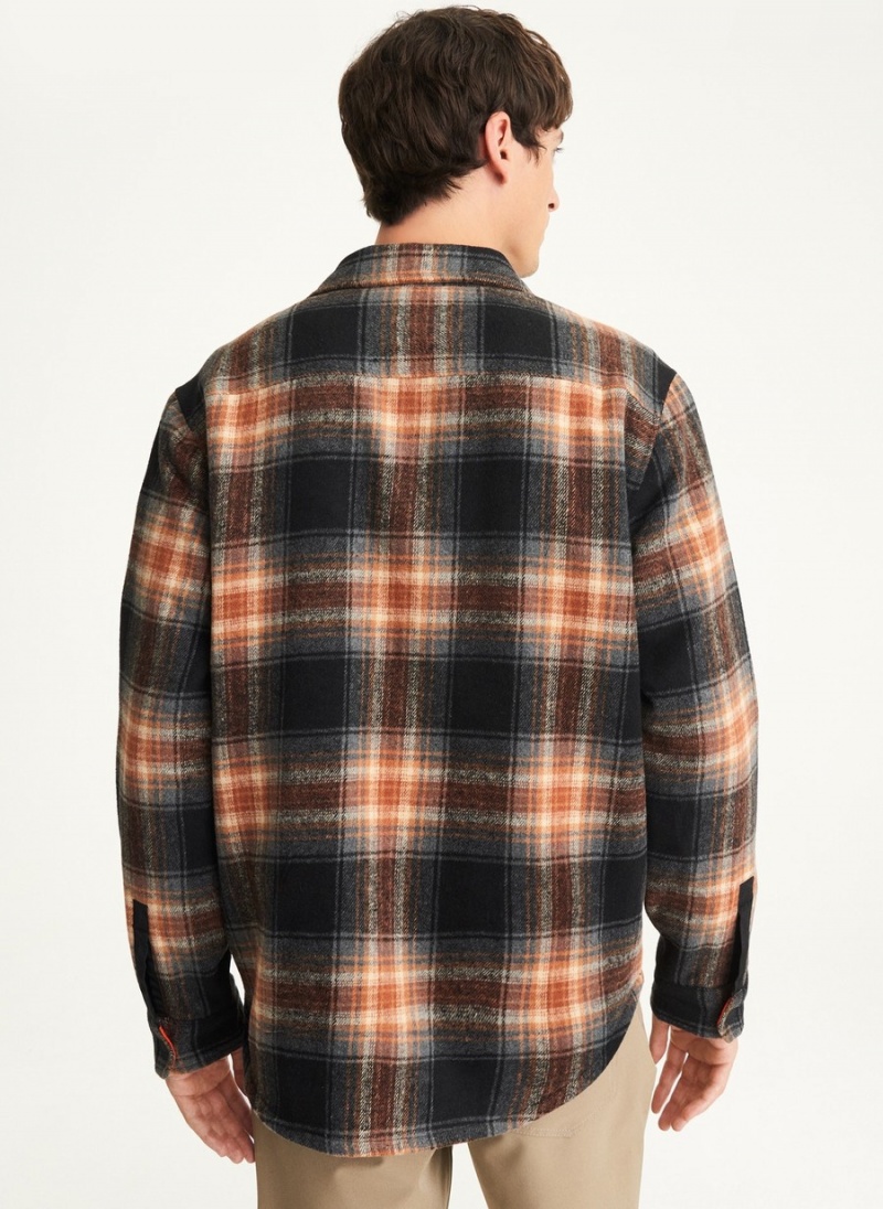 Men's Dkny Plaid Shirt Jackets Brown | R8982730