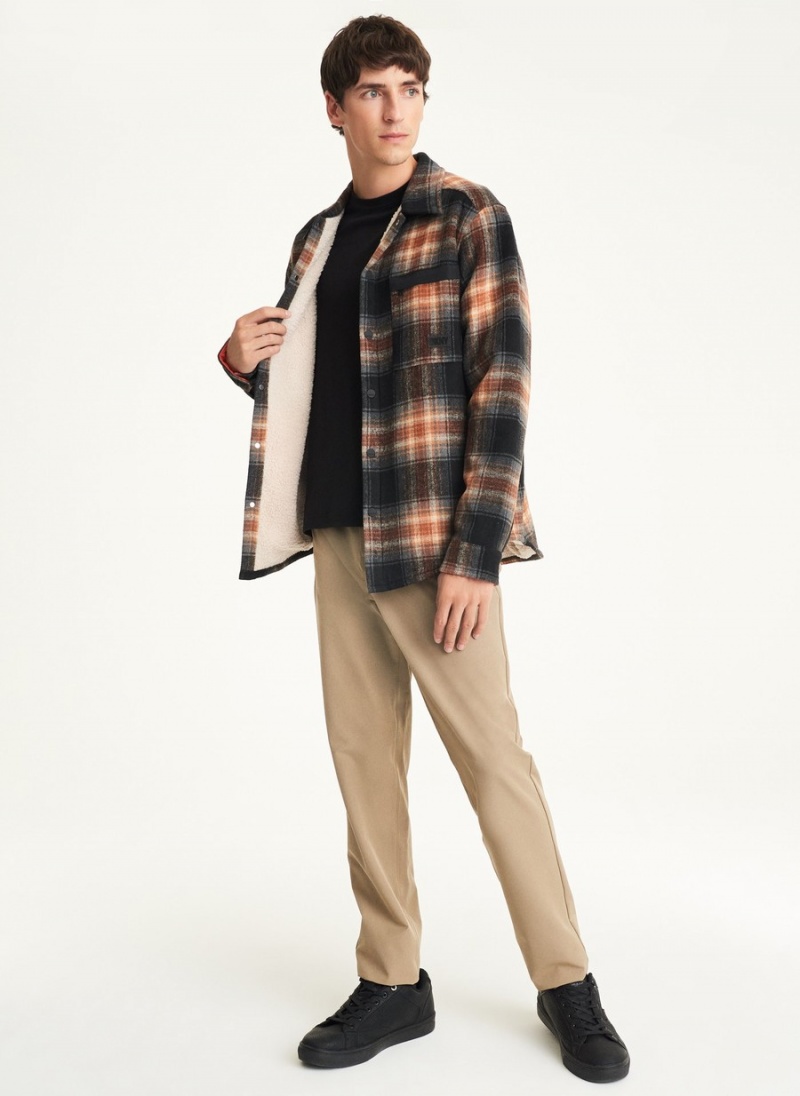 Men's Dkny Plaid Shirt Jackets Brown | R8982730