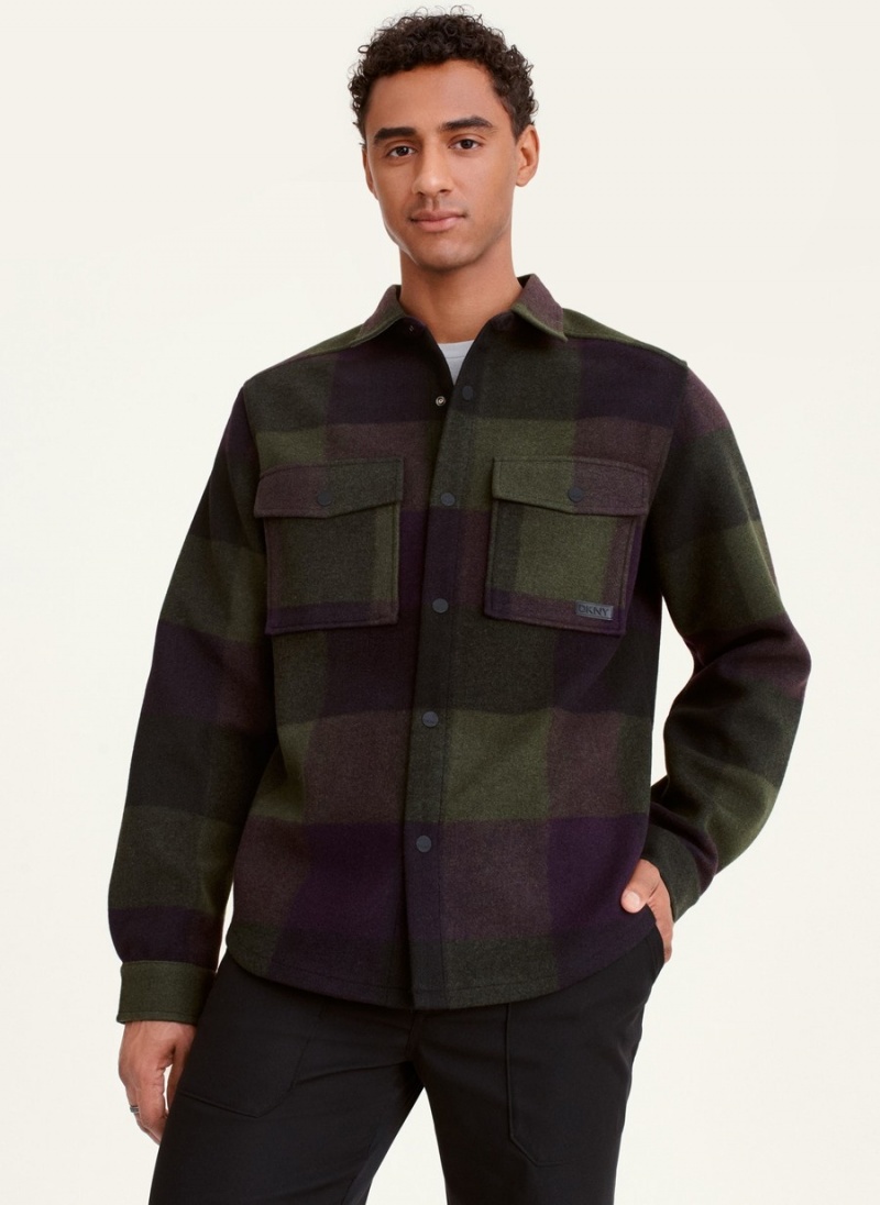 Men\'s Dkny Plaid Shirt Jackets Purple | O7842708
