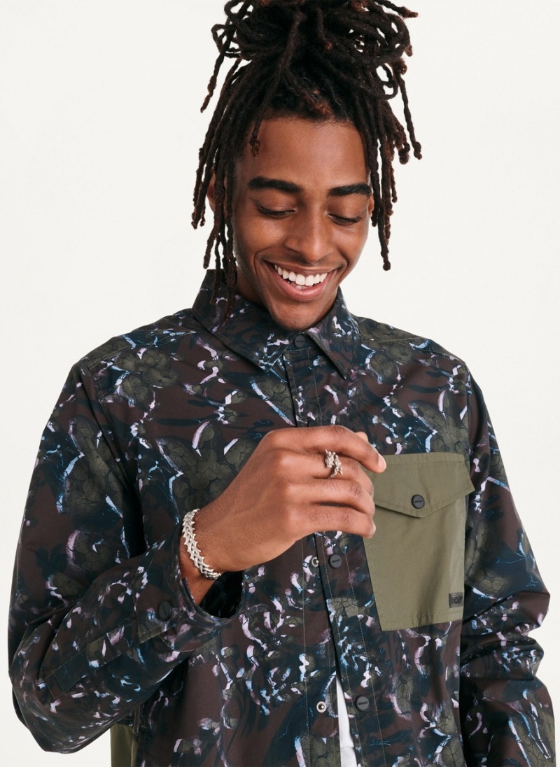 Men's Dkny Printed Nylon Single Breast Drawstring Hem Jackets Olive | M1593624