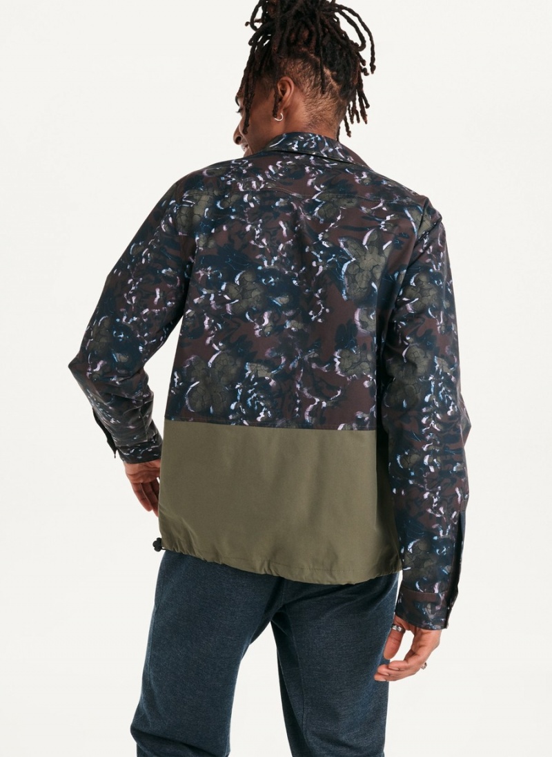 Men's Dkny Printed Nylon Single Breast Drawstring Hem Jackets Olive | M1593624