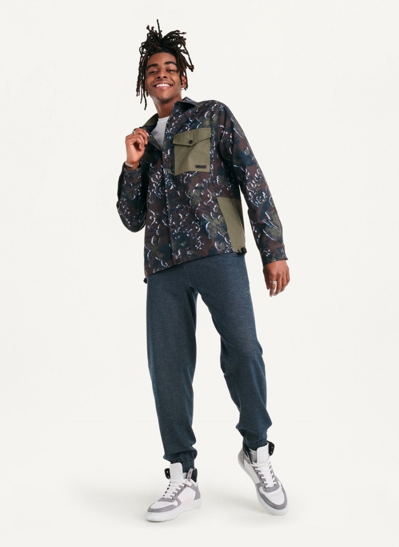 Men's Dkny Printed Nylon Single Breast Drawstring Hem Jackets Olive | M1593624