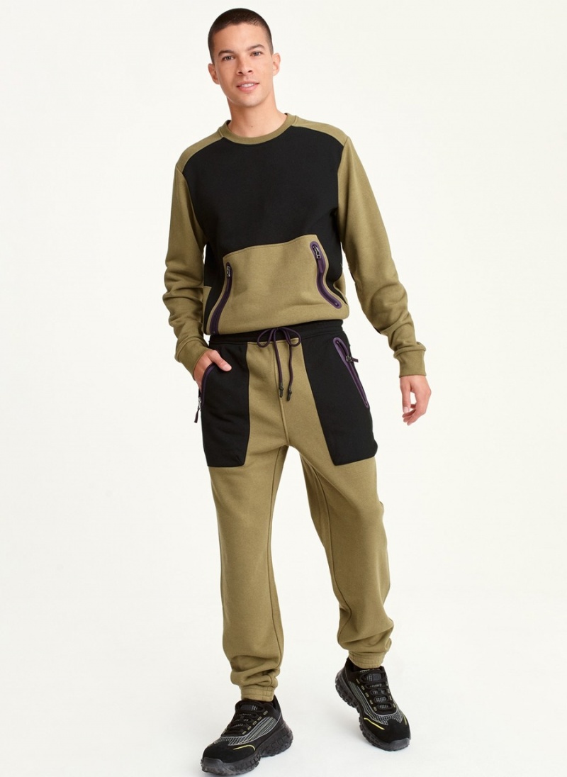 Men's Dkny Pull On Colorblock French Terry Pants Olive | R1597010