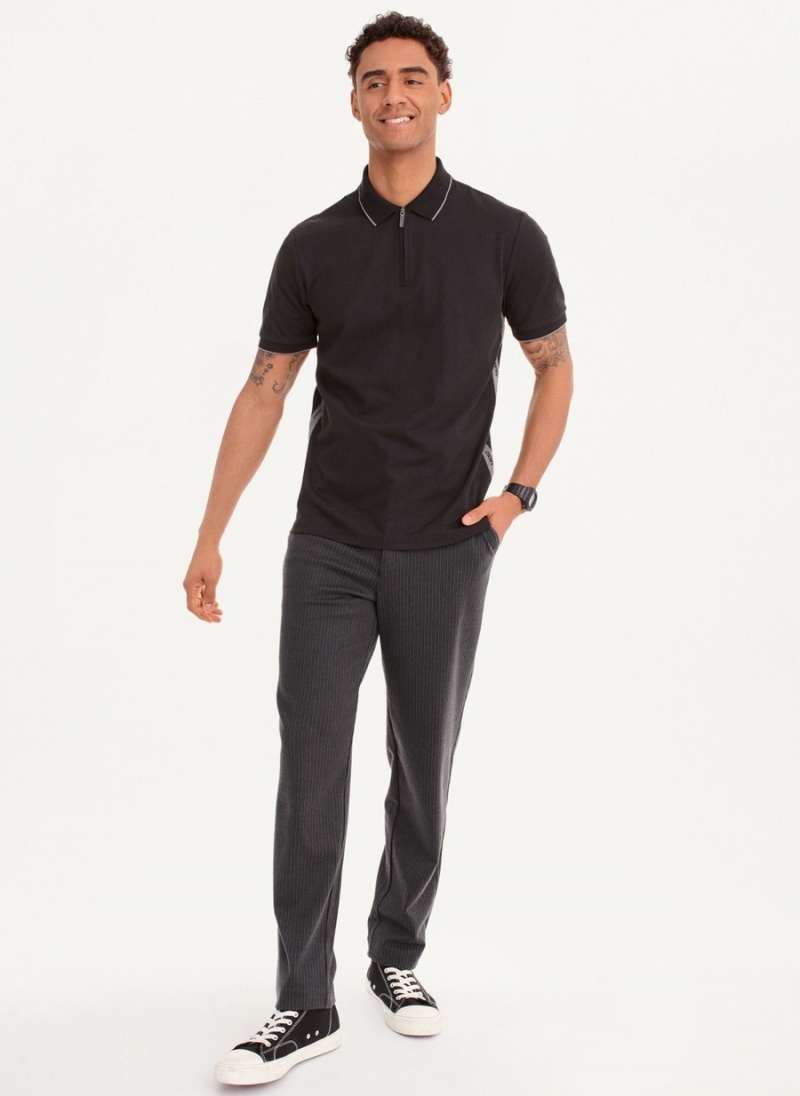 Men's Dkny Quarter Zip Sport Polo Shirts Black | B5067704