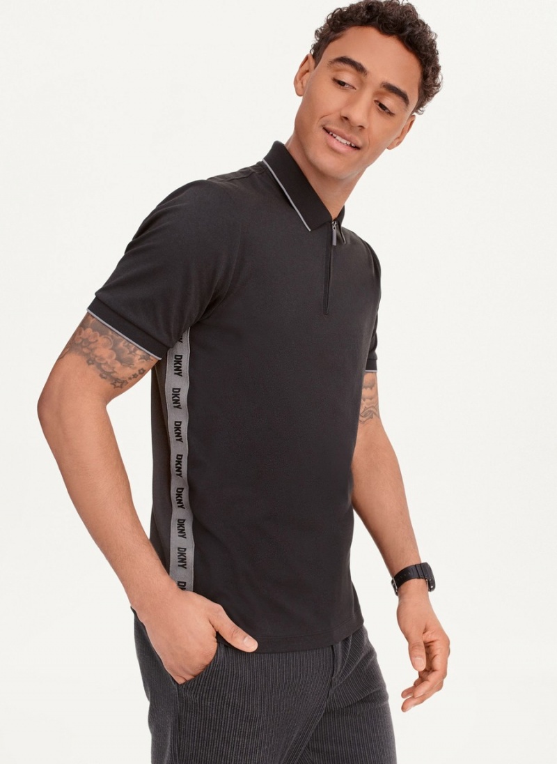 Men\'s Dkny Quarter Zip Sport Polo Shirts Black | B5067704