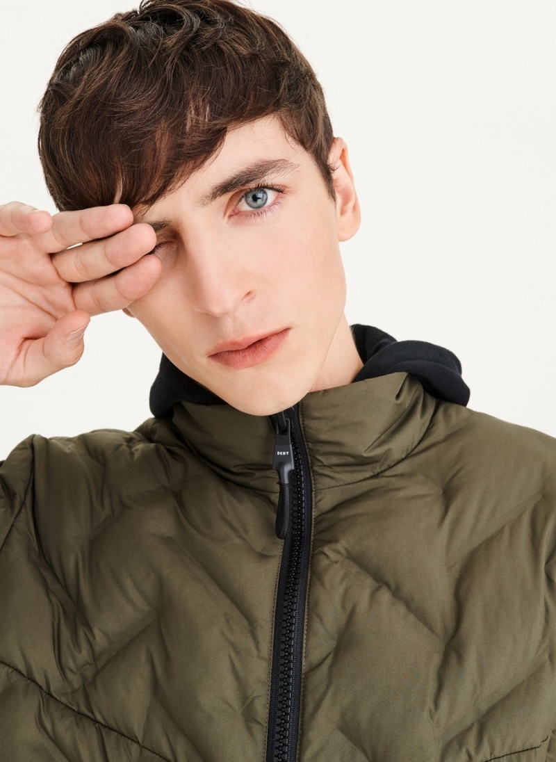 Men's Dkny Quilted Bomber Jackets Olive | I5432081