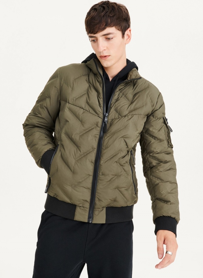 Men's Dkny Quilted Bomber Jackets Olive | I5432081