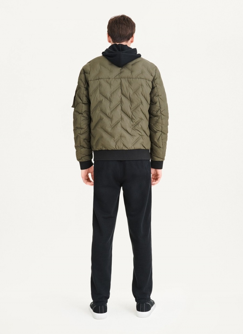 Men's Dkny Quilted Bomber Jackets Olive | I5432081