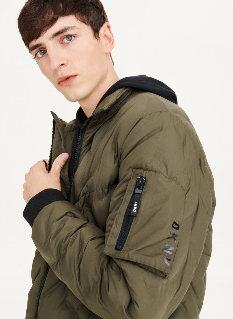 Men's Dkny Quilted Bomber Jackets Olive | I5432081