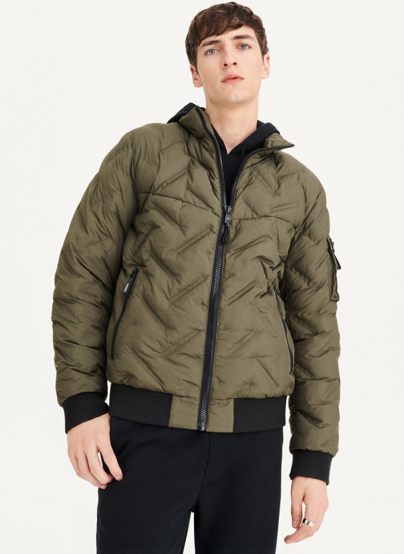 Men\'s Dkny Quilted Bomber Jackets Olive | I5432081