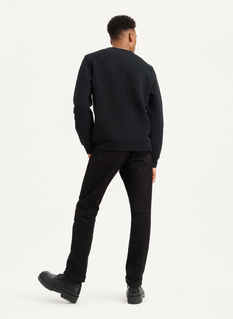 Men's Dkny Quilted Knit Allover Logo Sweaters Black | A5330512