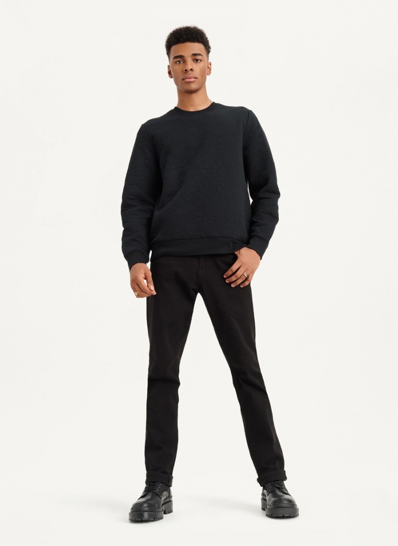 Men's Dkny Quilted Knit Allover Logo Sweaters Black | A5330512