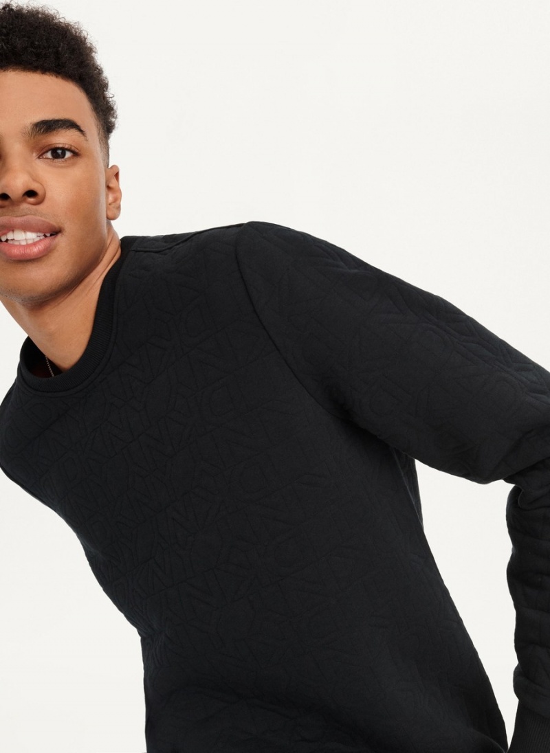Men's Dkny Quilted Knit Allover Logo Sweaters Black | A5330512