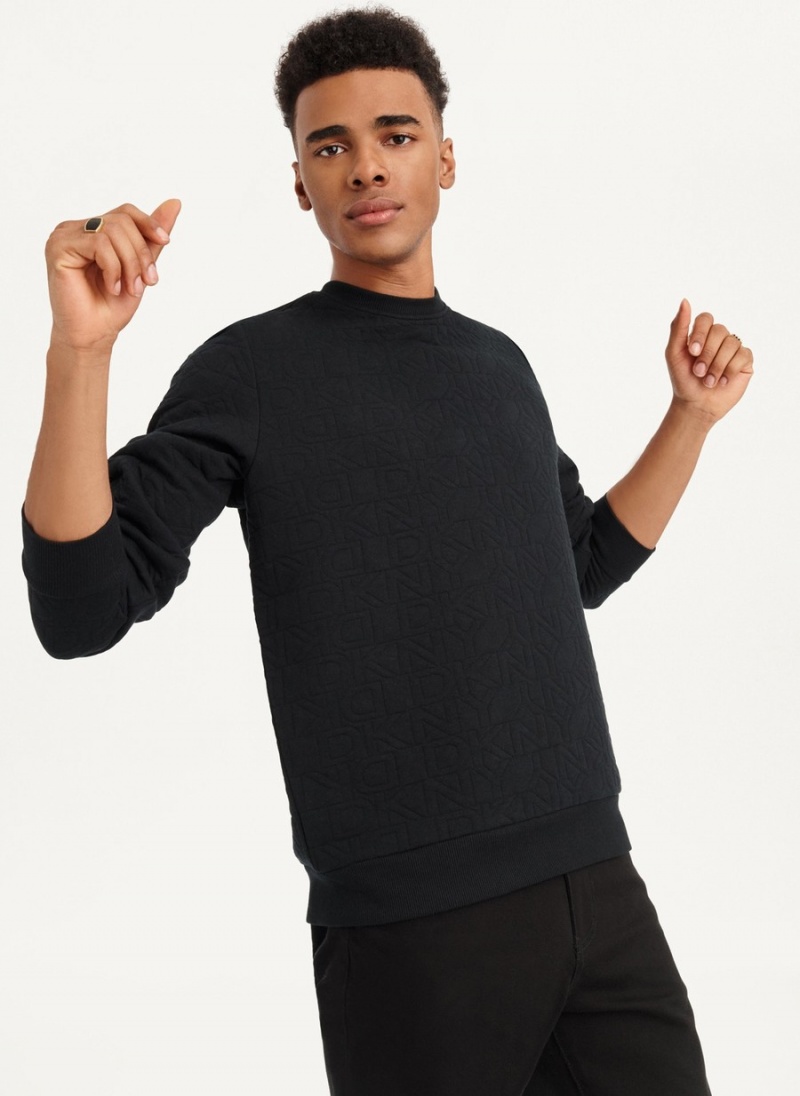 Men's Dkny Quilted Knit Allover Logo Sweaters Black | A5330512