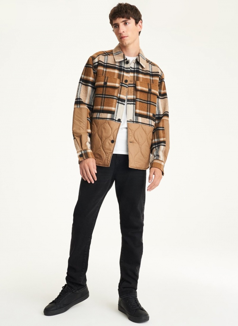 Men's Dkny Quilted Panel Jackets Beige | C5400961