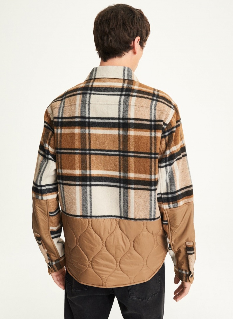 Men's Dkny Quilted Panel Jackets Beige | C5400961