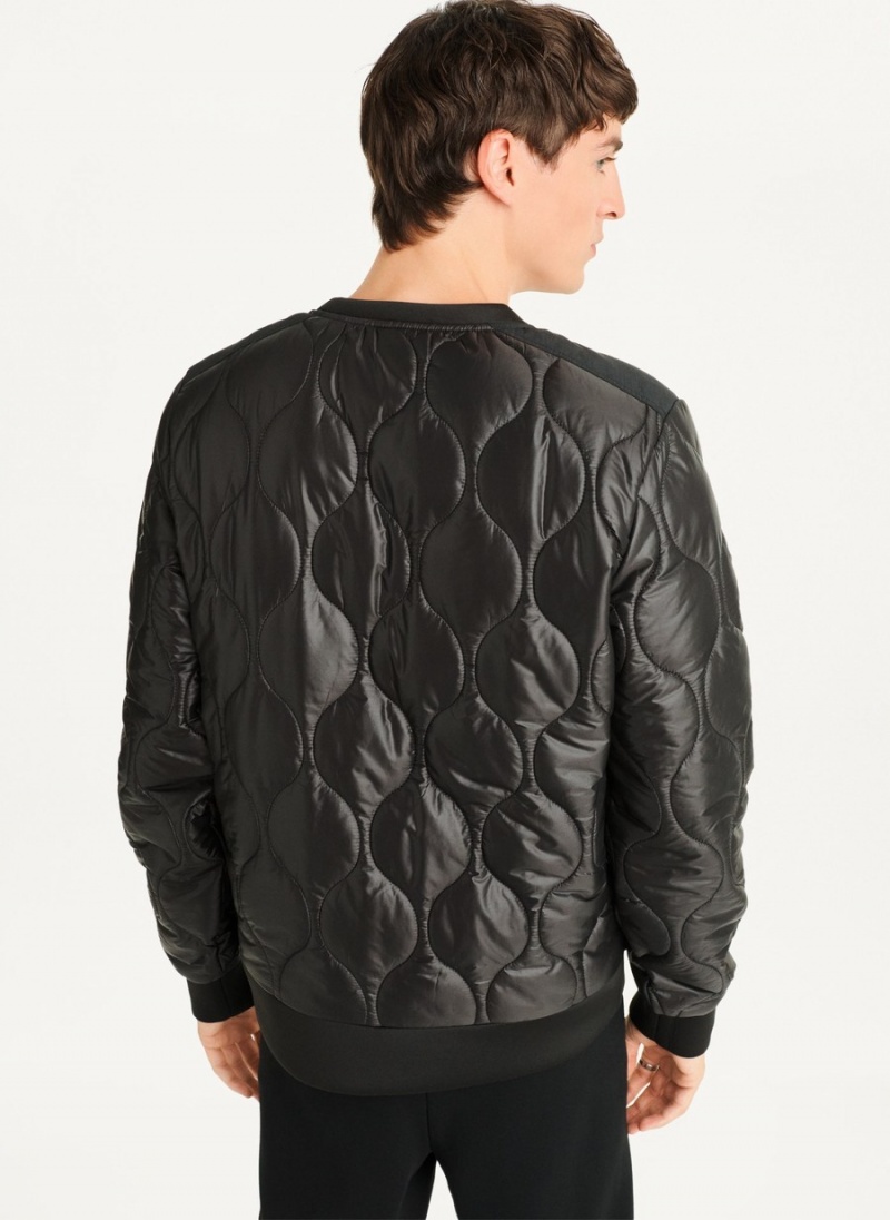Men's Dkny Quilted Sleeve Crew Neck Sweatshirts Black | R1090160