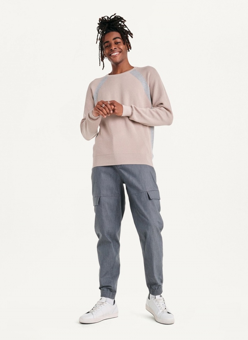 Men's Dkny Raglan Crew Sweaters Khaki | P4549739
