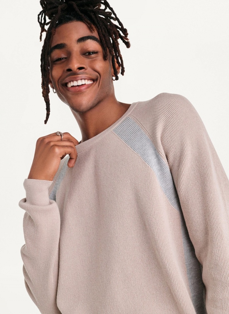 Men's Dkny Raglan Crew Sweaters Khaki | P4549739