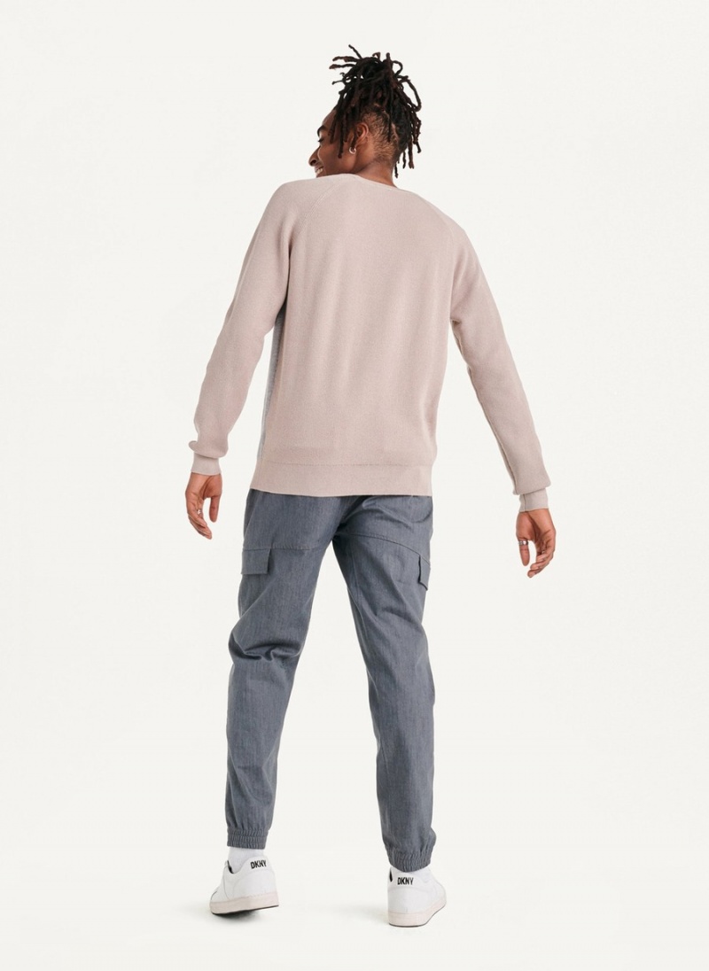 Men's Dkny Raglan Crew Sweaters Khaki | P4549739
