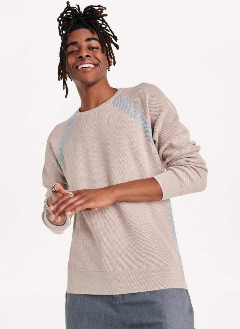 Men\'s Dkny Raglan Crew Sweaters Khaki | P4549739